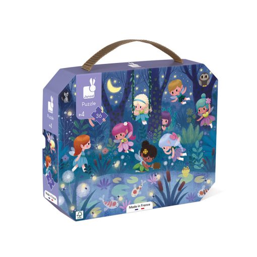 Janod Puzzle Fairies And Waterlilies is a 36 piece jigsaw, in a pretty little case, that can be easily transported thanks to its fabric handle