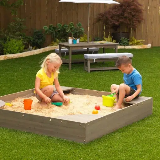 KidKraft Backyard Sandbox gives kids a perfect place to build sandcastles, dig for treasure and play with all of their favorite sand toys