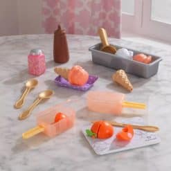 KidKraft Create & Cook Peach Popsicles play food set is evocative of summer days and tasty cool treats with family and friends