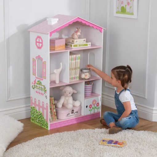 Kidkraft Dollhouse Cottage Bookcase, an adorable wooden bookshelf offering ample storage for books, toys and all those things precious to children.