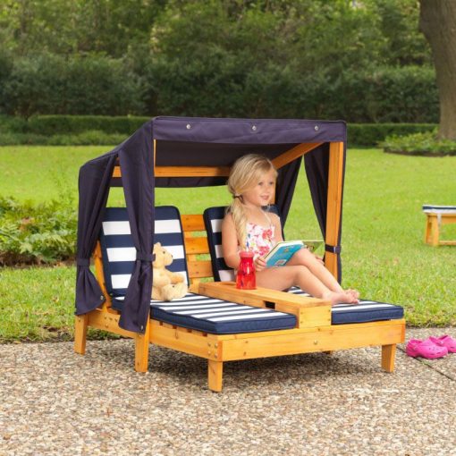 Kidkraft Double Chaise Lounge with Cup Holders in Honey & Navy a great way for Kids to chill out in the great outdoors just like Mom and Dad