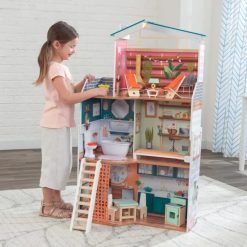 KidKraft Marlow Wooden Dollhouse is set out over three floors, this large Doll House is fully decorated and comes complete with 14 pieces of furniture.