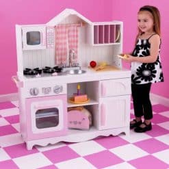 Kidkraft Modern Country Kitchen, is a fabulous wooden play kitchen with realistic detailing and pretty pastel finish, a perfect kitchen for any junior chef
