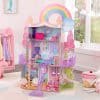 Kidkraft Rainbow Dreamers Unicorn Mermaid Dollhouse welcomes all one-of-a-kind creatures to this three-story wooden dolls house