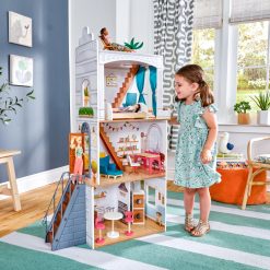 KidKraft Rowan Dollhouse is a townhouse-styled wooden dolls house made for discovering, exploring, and creating bigger worlds of play.