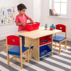 KidKraft Star Table and Chair Set is the ideal place for homework, studying, reading¿ even creating masterpieces. Perfectly proportioned and kid-sized, the natural wood rectangular table has built- in storage bins in red and blue.