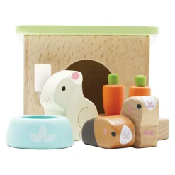 Le Toy Van Bunny & Guinea Playset consists of a Hutch with a Bunny, a Guinea Pig, a feeding bowl, some carrots, perfect for any Le Toy Van Dolls Houses.