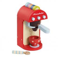 Le Toy Van Cafe Machine is a brightly painted wooden realistic, award winning toy coffee machine and is sure to be a hit with budding baristas.