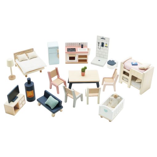 Le Toy Van Doll House Furniture Set is an ideal 37 piece wooden furniture set. Scaled to all of Le Toy Van's dolls houses
