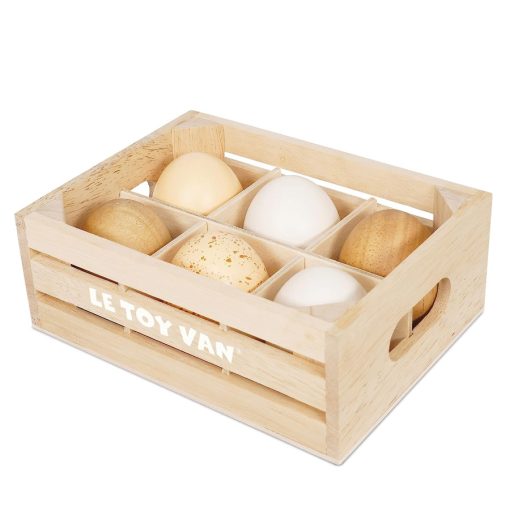Le Toy Van Farm Eggs Half Dozen Crate would be a great addition to any child's pretend play universe, this wooden toy crate is full of wooden farm eggs