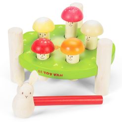 Mr Mushroom Hammer Game by Le Toy Van is a brightly coloured classic wooden toy featuring a colourful woodland themed base and 5 sweet mushrooms