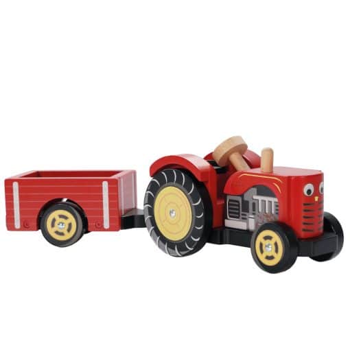 Le Toy Van Red Tractor in a striking red finish, is a classic wooden toy, perfect for budding young farmers.