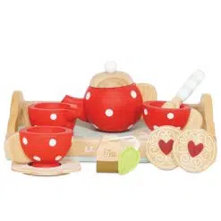 Entertain in style with the Le Toy Van Honeybake Tea Set, finished in in the prettiest bold red, with white polka dots.