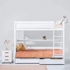 Lifetime Bunk Bed is part of a modular bed system and is one of the many variations available, featuring two full sized single beds, the upper bed being accessed by a sturdy ladder.