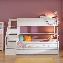 Lifetime Bunk Bed with Steps and sturdy guard rail, combining safe access and built in storage - Made in Denmark, 5 year warranty
