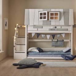Lifetime Low Hangout Bunk Bed With Steps features two full sized single beds combined with a Playhouse, comes with storage steps and a sturdy handrail