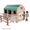 Lottie Doll Stables feature two horse stalls with traditional style half doors, horse tack room with bench, shelf and hanging hooks