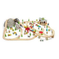 Bigjigs Mountain Train Set with 112 wooden pieces, offers a range of activities to delight young rail enthusiasts.