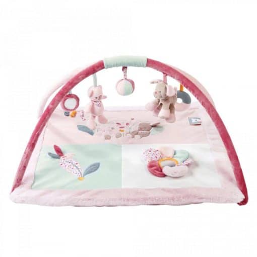Nattou Playmat - Iris & Lali is a wonderfully soft activity play gym with a variety of activities to stimulate your baby.