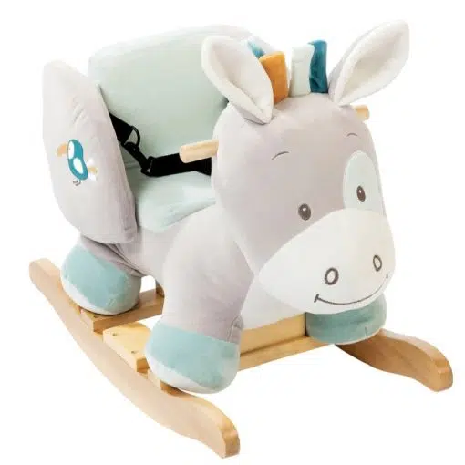 Nattou Tim The Horse Rocker is a fun plush "rocking horse", comes with a harness and wooden base with stoppers on it to prevent it from toppling over.