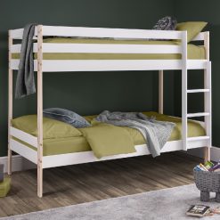 Nova Bunk Bed offers a classic design in a 2-tone white and pine finish, ideal for sharing siblings or sleepovers. Trundle available