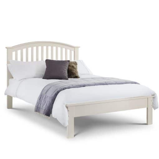 This beautiful Olivia Double Bed in Stone White, is a sturdy wooden bed with a gently curved headboard and a low foot end, finished in durable soft white finish.