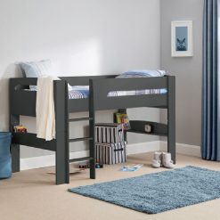 Pluto Midsleeper in Anthracite, a sturdy and stylish kids bed, that would be a fun and vibrant play space for children to play and rest.