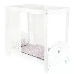 Smallfoot Dolls Canopy Bed is made out of solid wood comes with a bed canopy made of lace garment and provides a cozy sleeping atmosphere.