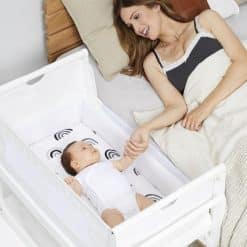 Snuzpod 4 Bedside Cot 3-in-1 with Mattress is the perfect first bed for your baby. Use as a stand-alone crib, a removable bassinet or attach to your bed as a safe alternative to bed sharing or co sleeping.