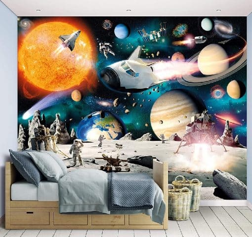 Walltastic Space Adventure Wall Mural, is an incredible scene will delight and inspire any budding astronaut or space explorer.
