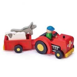 Tenderleaf Toys Tractor and Trailer, a 5 piece set perfect for the budding farmer includes Tractor, Trailer, Donkey, Sheep and a Farmer