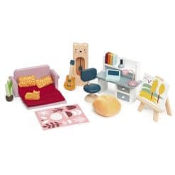Tenderleaf Toys Study Furniture set, with its cool on trend styling would be a great addition to any Doll House A perfect little gift for a boy or girl,