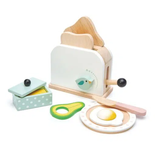 Tenderleaf Toys Breakfast Toaster Set is a fabulous wooden toaster play set that comes with a poached egg and avocado side, for 3 years +