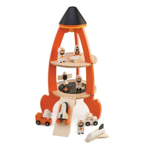 Tenderleaf Toys Cosmic Rocket is ready for takeoff! a great wooden toy to create an interest in astronomy, science and imaginative role play. 