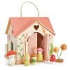 Tenderleaf Toys Rosewood Cottage is simply the cutest portable wooden doll cottage!  with its rose coloured roof, complete with accessories