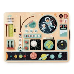 Tenderleaf Toys Space Station is an illustrated, interactive activity board with lots of space rocket dashboard activities. 