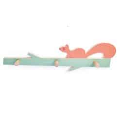 Tenderleaf Toys Squirrel Coat Hook is a charming children's coat hook featuring 3 pegs and a running Red Squirrel.