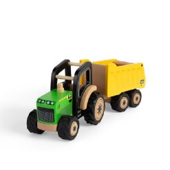 Tidlo Country Tractor and Trailer, painted in bright green, black and yellow, with realistic chunky tyres, a roomy trailer, perfect for toy animals