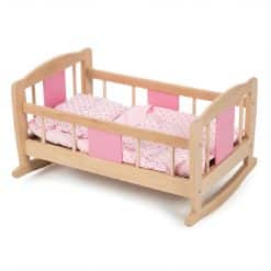 Tidlo Rocking Dolls Cradle has been beautifully constructed from wood with contoured edges and rounded corners for extra safety, and comes complete with delightful pink and white floral bedding. 