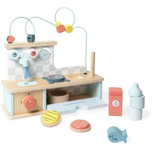 Vilac Multi Activity Kitchen is a beautiful wooden multi activity kitchen is full of entertainment for your little one, suitable for 18 months +