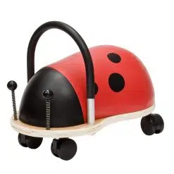 Wheelybug Ride On Ladybug goes backwards, forwards, sideways, round and round ... they can be ridden, pushed, pulled, kissed, and cuddled! 